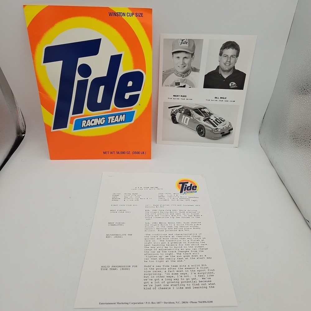 Vintage Nascar Press Kit Tide Racing Team Ricky Rudd Media Guide #10 Bill‎ Ingle